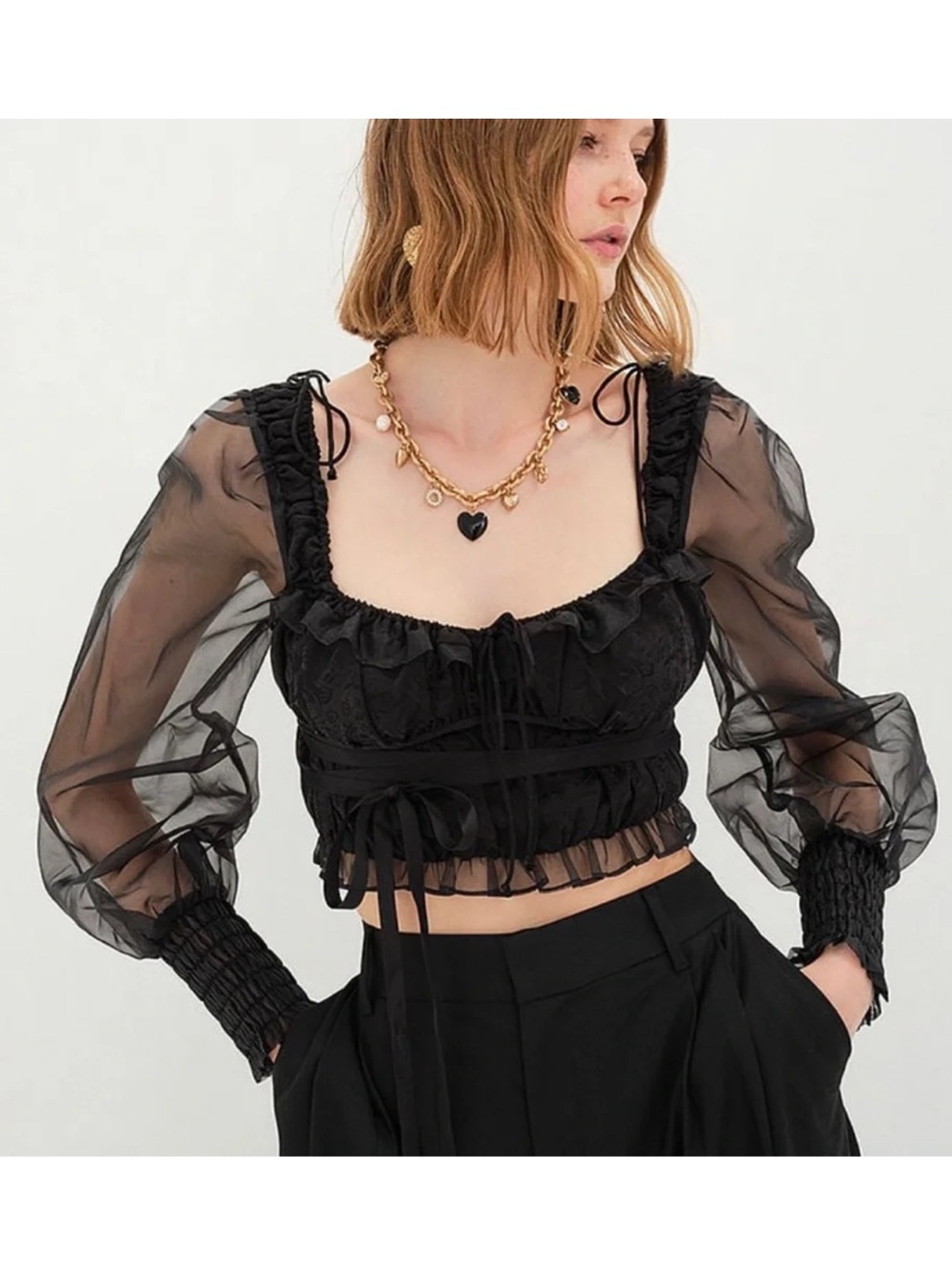 For Love And Lemons Gabrielle Top Corset Puff Sleeve XS